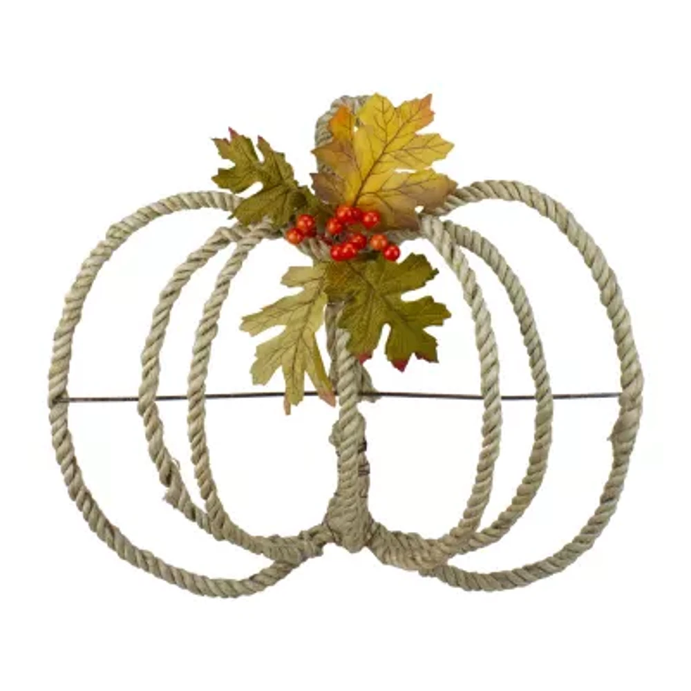 Northlight 16in Autumn Foliage And Rope Pumpkin Thanksgiving Wall Art Sets