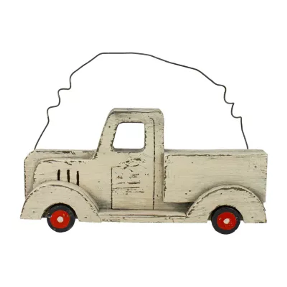 Northlight 11.75in White Wooden Pick Up Truck Fall Harvest Wall Sign