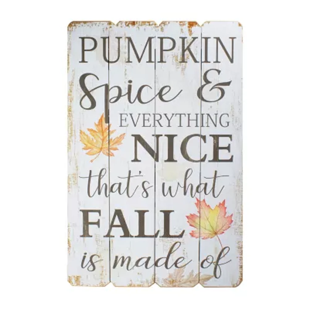 Northlight 23.5in White-Washed Pumpkin Spice Everything Nice Fall Wooden Hanging Wall Sign