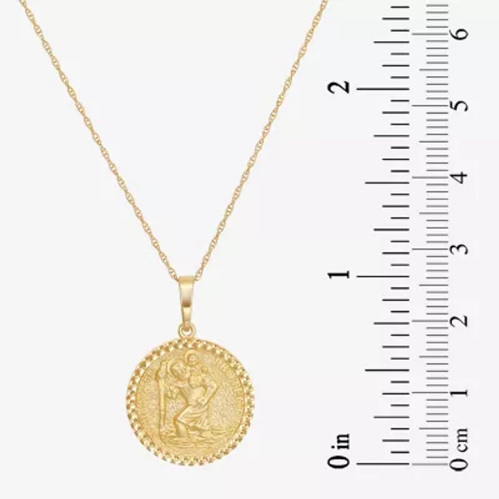 Saint Christopher Mens 14K Gold Round Pendant Necklace