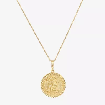 Saint Christopher Mens 14K Gold Round Pendant Necklaces