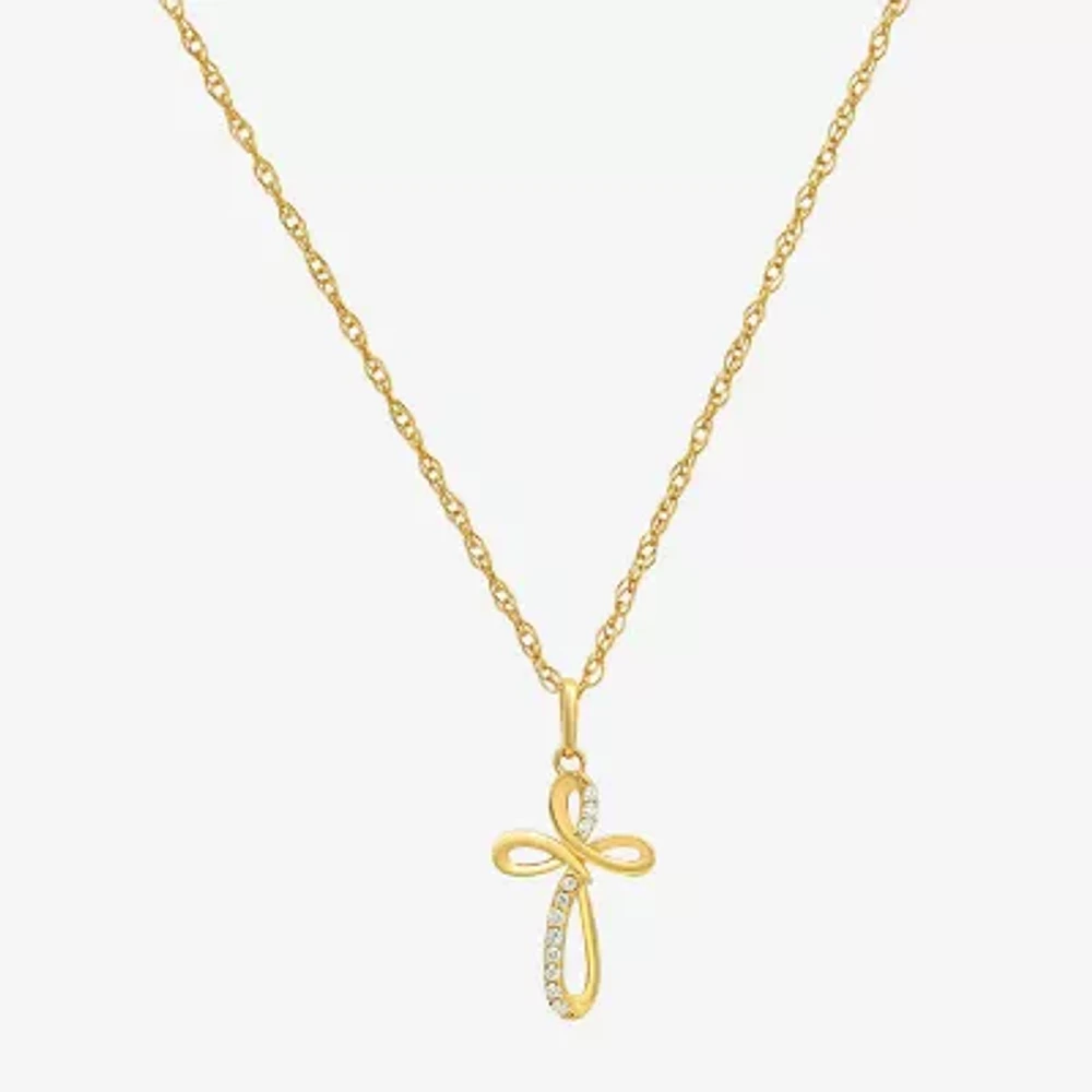 Womens White Cubic Zirconia 14K Gold Cross Pendant Necklaces