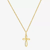 Womens White Cubic Zirconia 14K Gold Cross Pendant Necklace