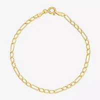 14K Gold 6 Inch Hollow Figaro Round Chain Bracelet