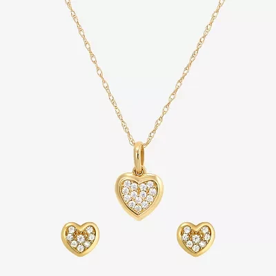 White Cubic Zirconia 14K Gold Heart 2-pc. Jewelry Set