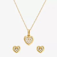 White Cubic Zirconia 14K Gold Heart 2-pc. Jewelry Set