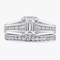 (G / Si1-Si2) Womens 1 1/2 CT. T.W. Lab Grown White Diamond 10K White Gold Side Stone Halo Bridal Set