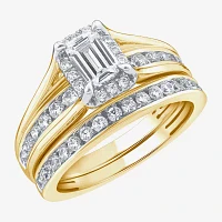 G / Si1-Si2) Womens 1 1/2 CT. T.W. Lab Grown White Diamond 10K Gold Side Stone Halo Bridal Set