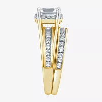 G / Si1-Si2) Womens 1 1/2 CT. T.W. Lab Grown White Diamond 10K Gold Side Stone Halo Bridal Set