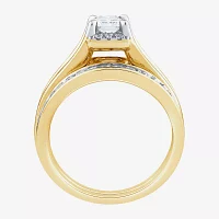 G / Si1-Si2) Womens 1 1/2 CT. T.W. Lab Grown White Diamond 10K Gold Side Stone Halo Bridal Set