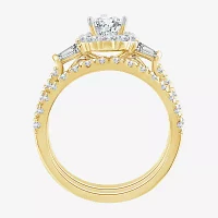 Signature By Modern Bride (H-I / Si2-I1) Womens 2 CT. T.W. Lab Grown White Diamond 10K Gold Pear Side Stone Halo Bridal Set