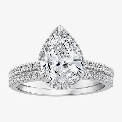 Signature By Modern Bride (G / Si1-Si2) Womens 2 CT. T.W. Lab Grown White Diamond 14K White Gold Pear Side Stone Bridal Set