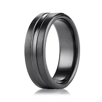 Mens Black Titanium Satin Center 7.5mm Wedding Band