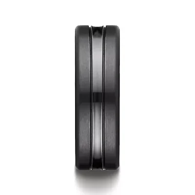 Mens Black Titanium Satin Center 7.5mm Wedding Band