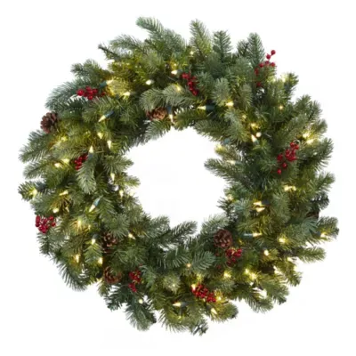 Nearly Natural 30in Lighted Indoor Wreath