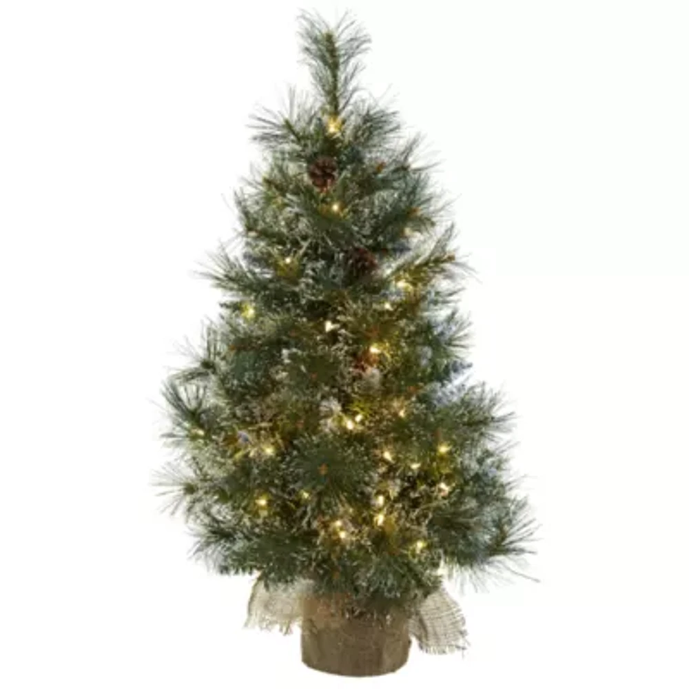 Nearly Natural 3ft Burlap 3 Foot Pre-Lit Flocked Christmas Tree