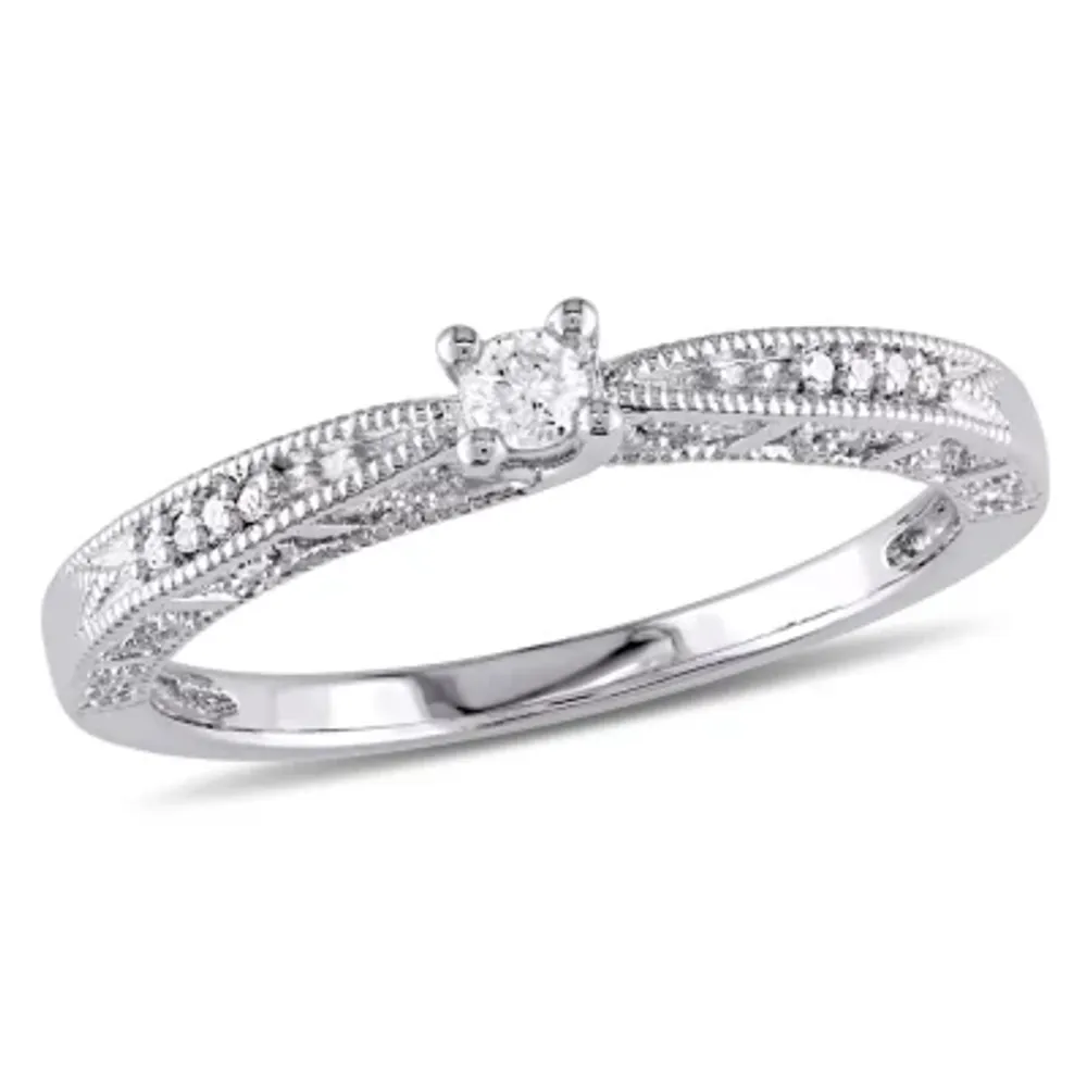 Promise My Love Womens 1/10 CT. T.W. Natural White Diamond Sterling Silver Round Ring