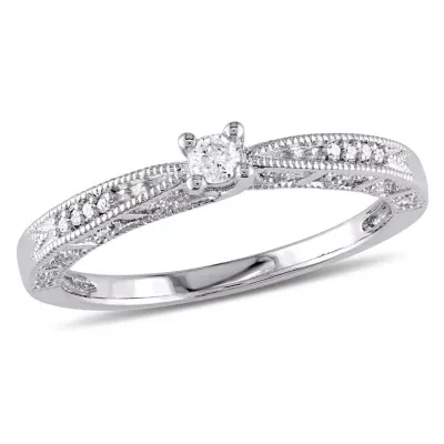 Promise My Love Womens 1/10 CT. T.W. Natural White Diamond Sterling Silver Round Ring
