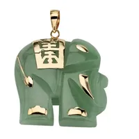 Elephant Womens Genuine Green Jade 14K Gold Pendant