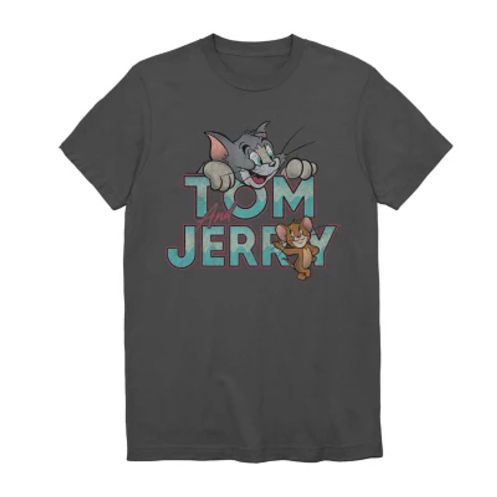 Tom And Jerry Mens Crew Neck Short Sleeve Regular Fit Graphic T-Shirt