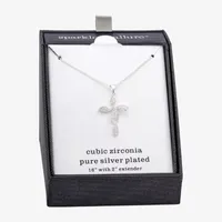 Sparkle Allure Cubic Zirconia Pure Silver Over Brass 16 Inch Link Cross Pendant Necklace