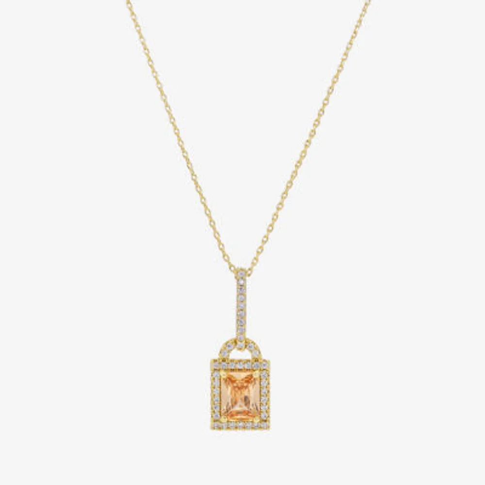 Sparkle Allure Cubic Zirconia 14K Gold Over Brass 16 Inch Link Rectangular Pendant Necklace