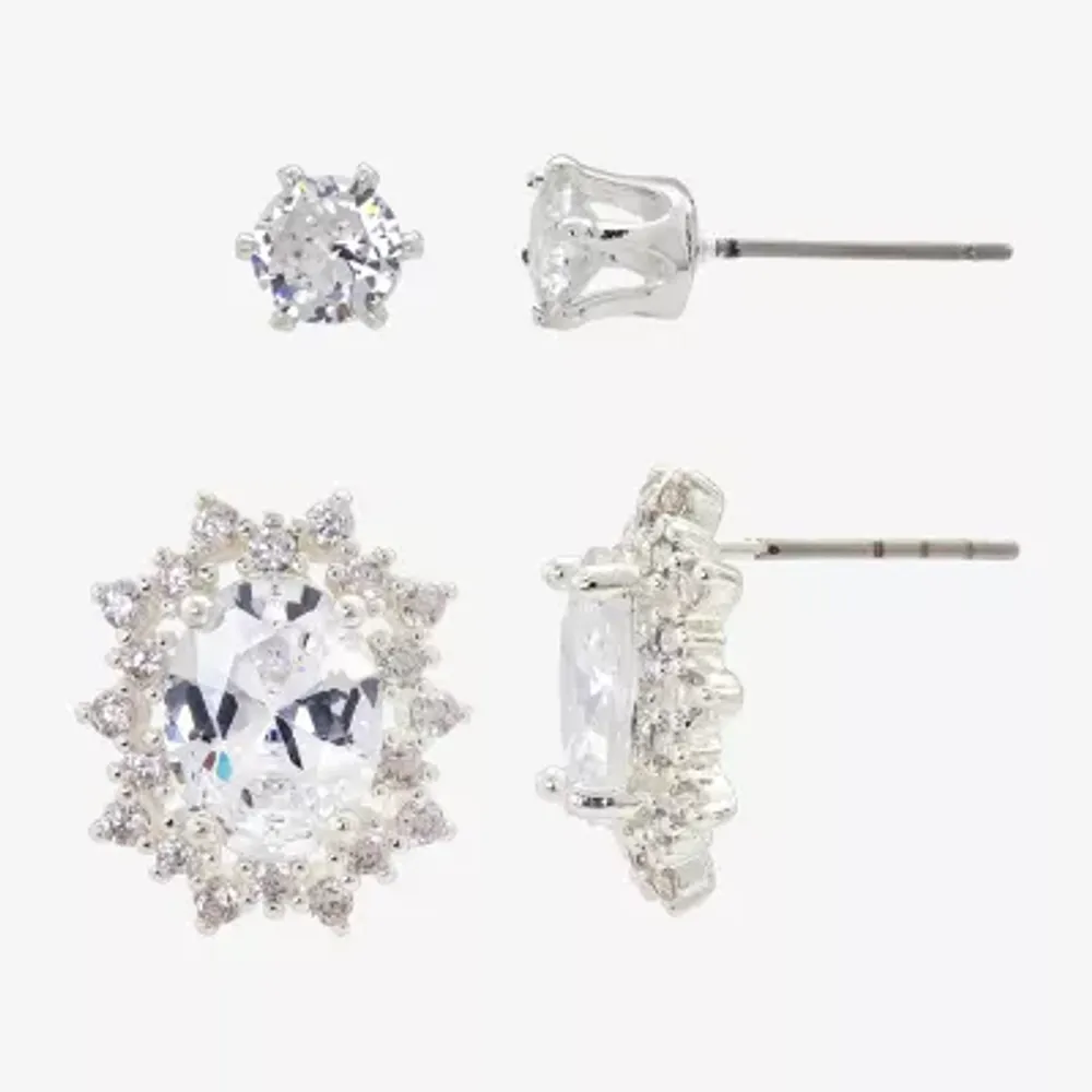 Sparkle Allure Cubic Zirconia Pure Silver Over Brass 12.6mm Stud Earrings