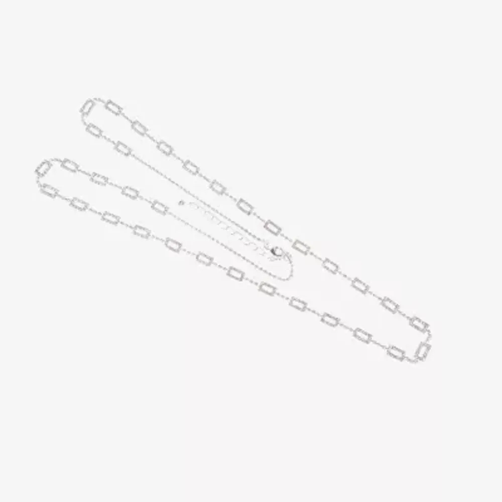 Vieste Rosa Silver Tone Pave Rectangular 36 Inch Link Chain Necklace