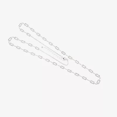 Vieste Rosa Silver Tone Pave Rectangular 36 Inch Link Chain Necklace