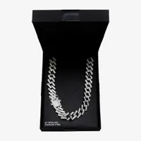 Mens Genuine White Zirconia Stainless Steel Pendant Necklace