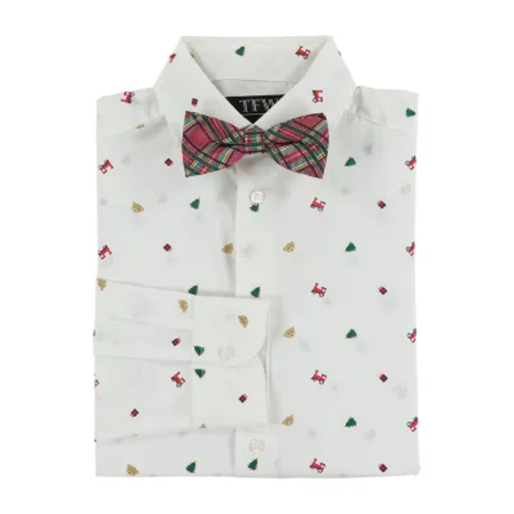 TFW Little & Big Boys Point Collar Long Sleeve Shirt + Tie Set