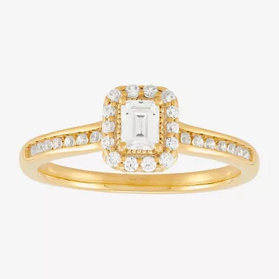 (H-I / Si1-Si2) Womens 1/2 CT. T.W. Lab Grown White Diamond 10K Gold Side Stone Halo Engagement Ring