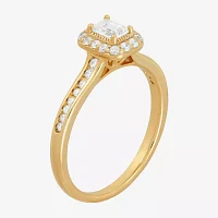 H-I / Si1-Si2) Womens / CT. T.W. Lab Grown White Diamond 10K Gold Side Stone Halo Engagement Ring