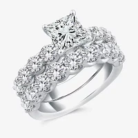 (G / Si1-Si2) Womens 4 CT. T.W. Lab Grown White Diamond 14K White Gold Side Stone Bridal Set