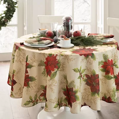 Elrene Home Fashions Festive Poinsettia Tablecloth