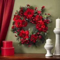 Nearly Natural 24in Poinsettia Indoor Christmas Wreath