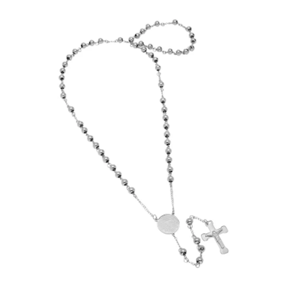 Lord'S Prayer Medallion Mens Stainless Steel Rosary Necklaces