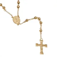 Saint Benedict Medal Mens 18K Gold Over Stainless Steel Rosary Necklaces