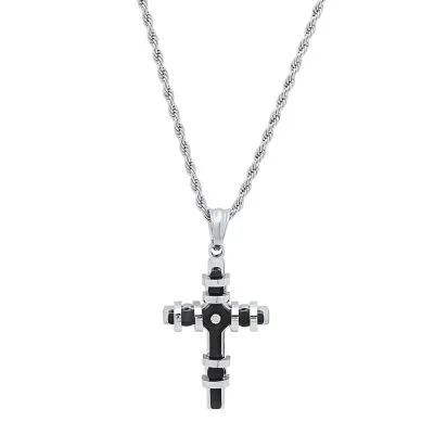 Mens Diamond Accent Cubic Zirconia Stainless Steel Cross Pendant Necklace