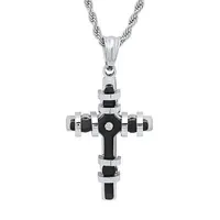 Mens Diamond Accent Cubic Zirconia Stainless Steel Cross Pendant Necklace