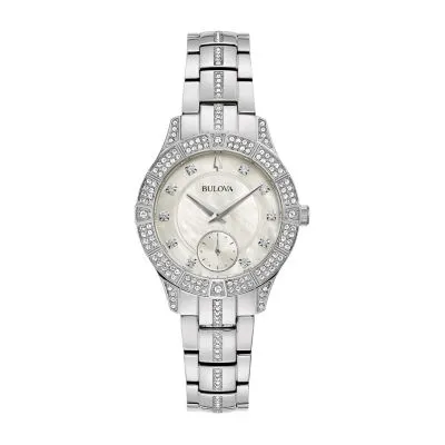 Bulova Unisex Adult Crystal Accent Silver Tone Stainless Steel Bracelet Watch 96l291