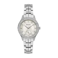 Bulova Crystal Womens Crystal Accent Silver Tone Stainless Steel Bracelet Watch 96l291