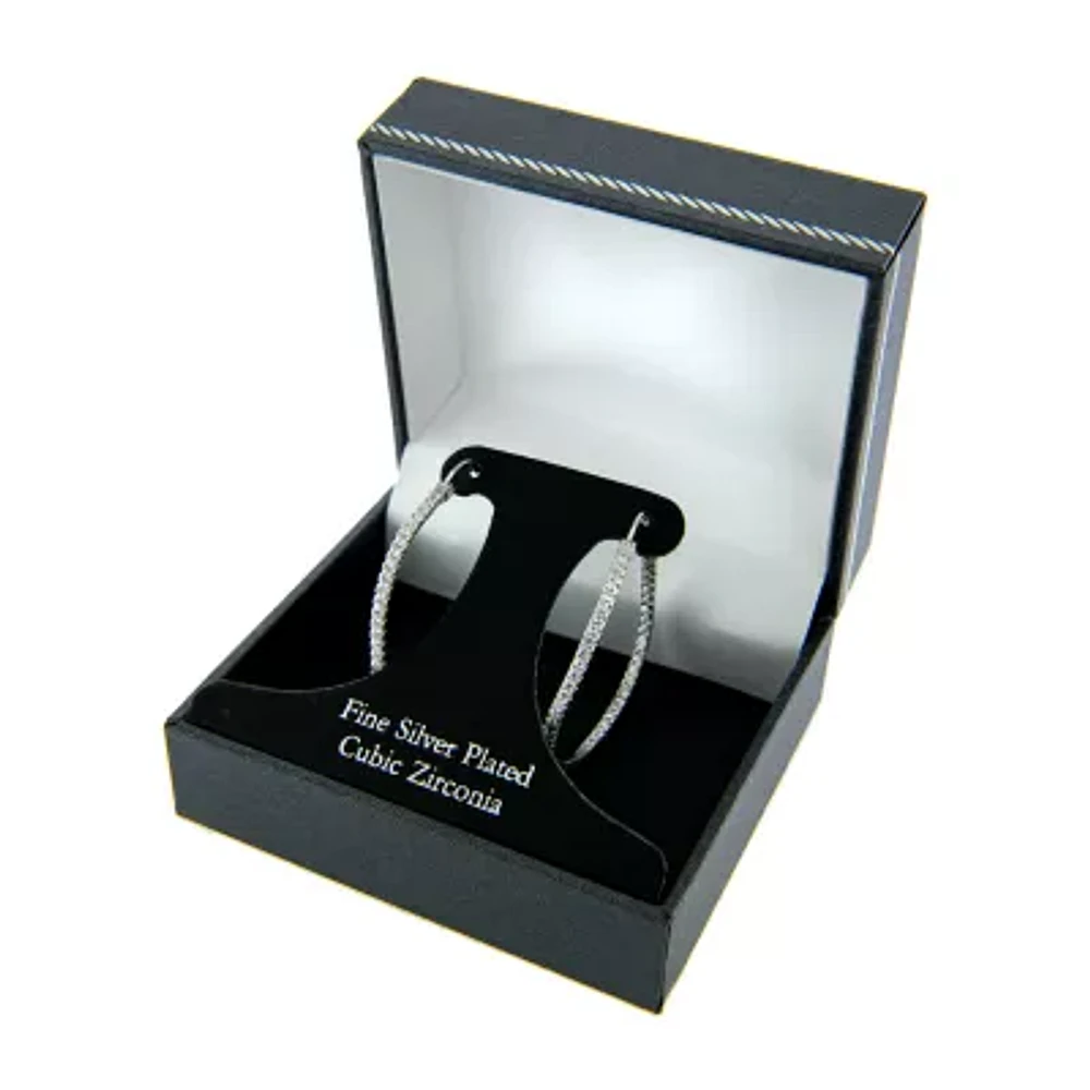 Sparkle Allure Cubic Zirconia Pure Silver Over Brass Hoop Earrings