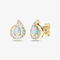 Lab Created White Opal 14K Gold Over Silver 11mm Stud Earrings