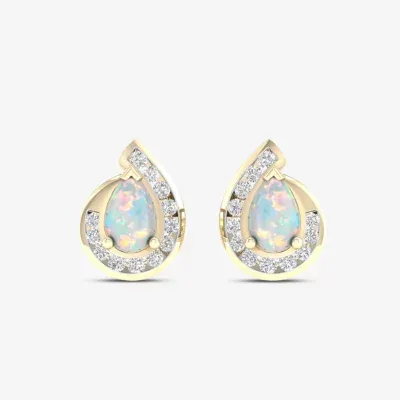 Lab Created White Opal 14K Gold Over Silver 11mm Stud Earrings