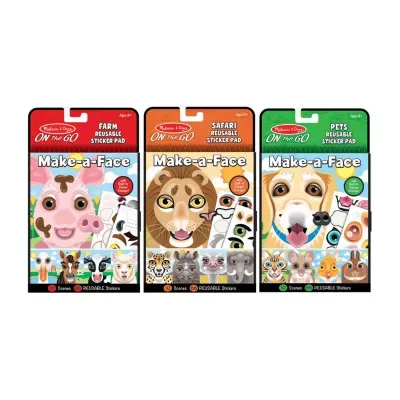 Melissa & Doug Make-A-Face Reusable Sticker Pad Bundle (3-Pack): Safari, Farm And Pets Sticker Activity Pads