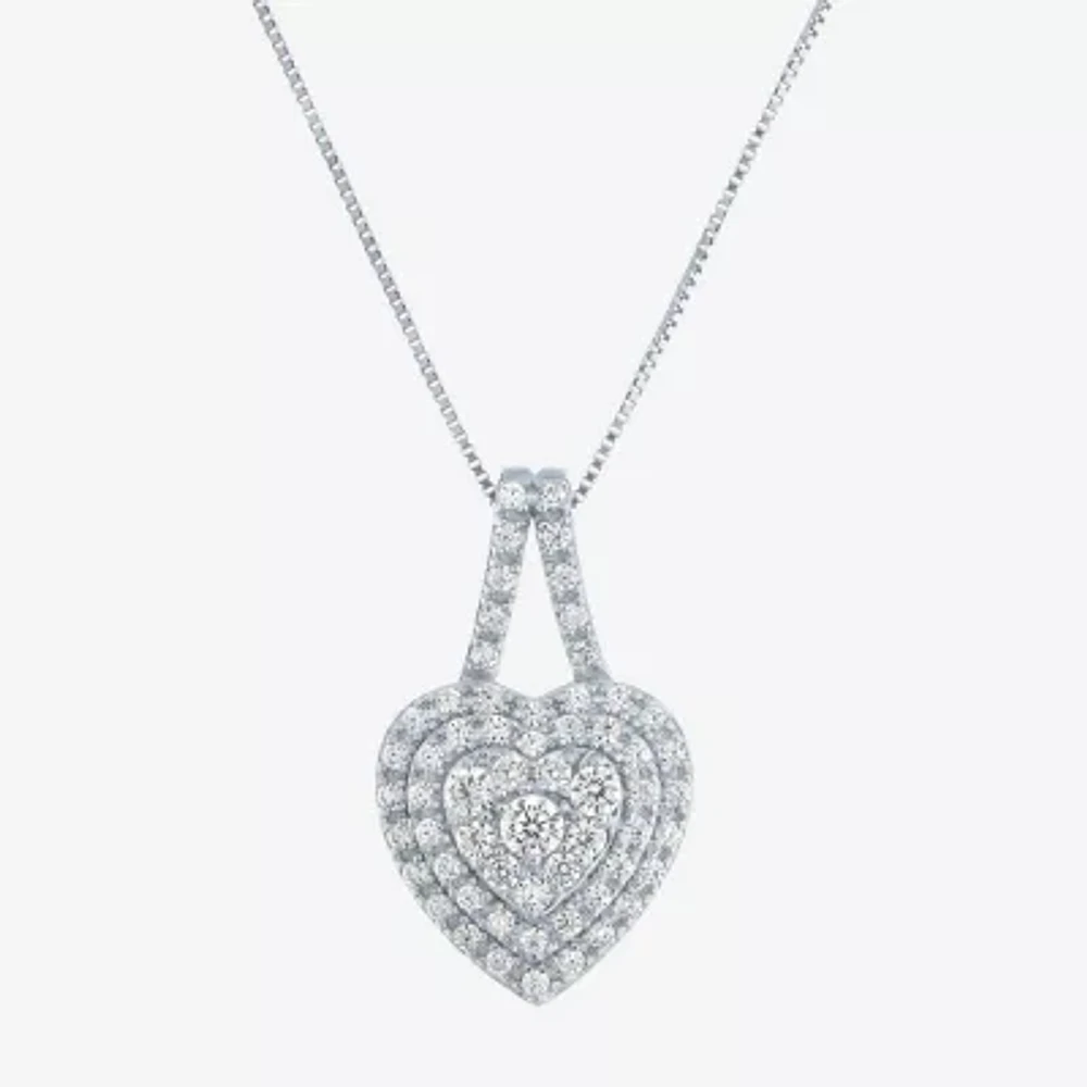 (G-H / Si2-I1) Womens 1/3 CT. T.W. Lab Grown White Diamond 10K White Gold Heart Pendant Necklaces
