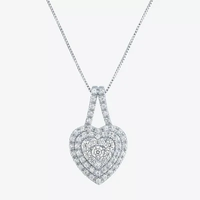 (G-H / Si2-I1) Womens 1/3 CT. T.W. Lab Grown White Diamond 10K White Gold Heart Pendant Necklaces