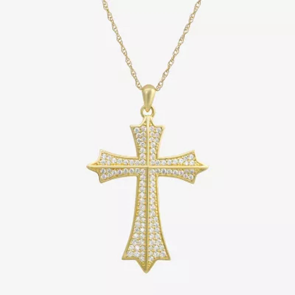 Mens White Cubic Zirconia 14K Gold Cross Pendant Necklaces