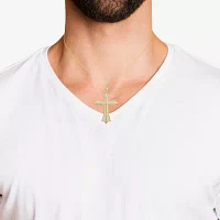 Mens White Cubic Zirconia 14K Gold Cross Pendant Necklace